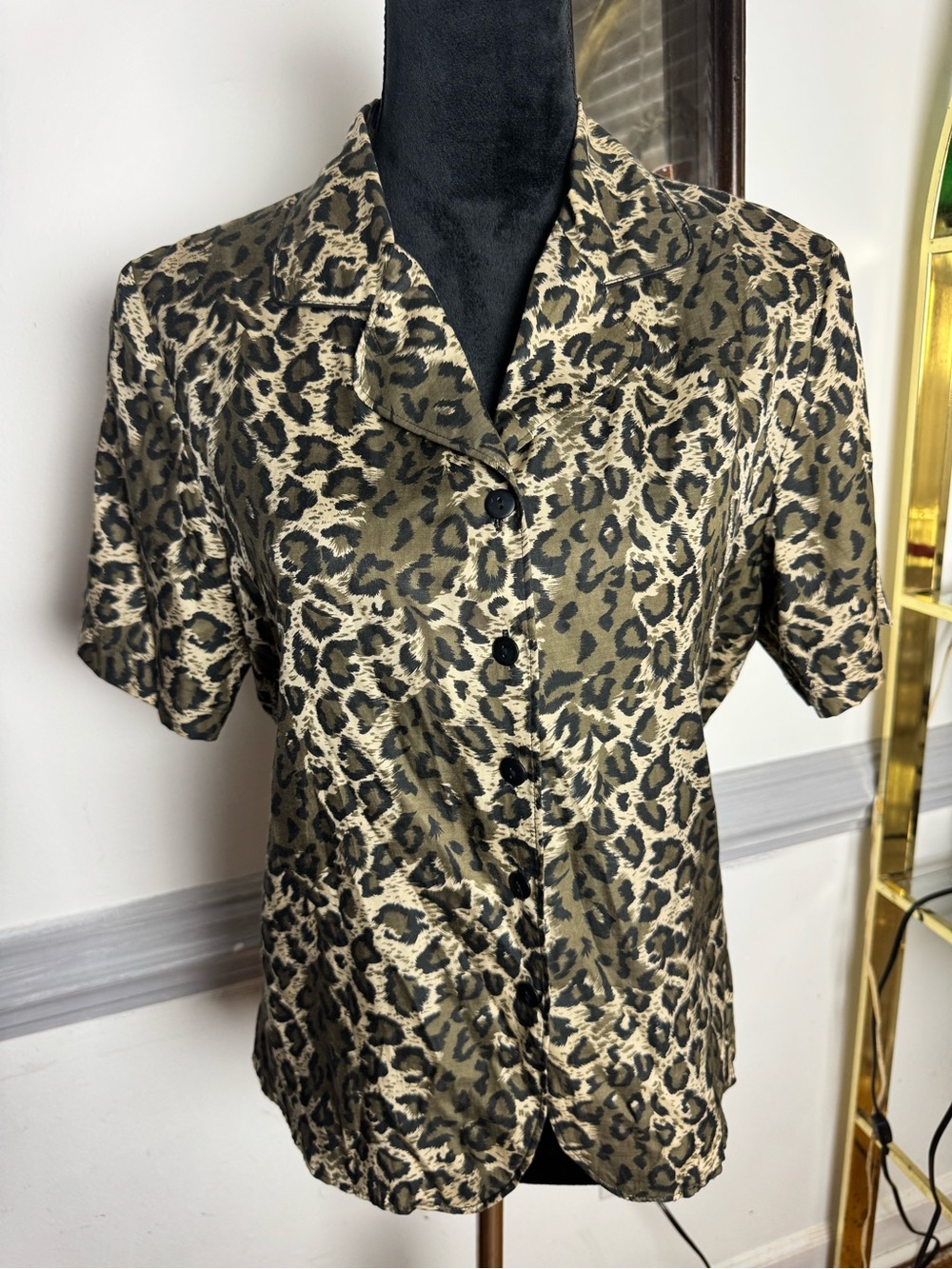 Anna And Frank Olive and Black Leopard Print Button-Down Shirt